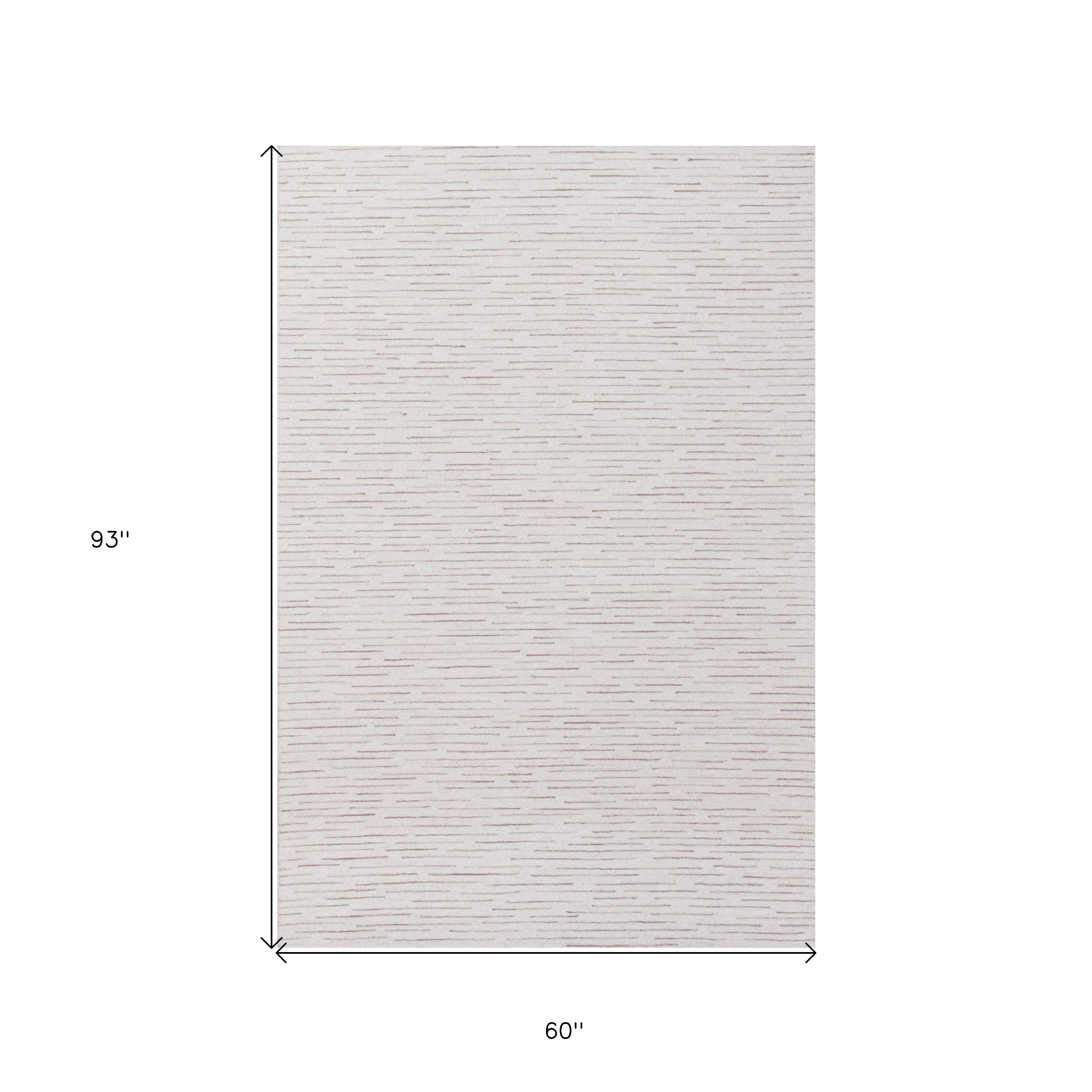 5' x 8' Beige and Ivory Wool Striped Hand Tufted Area Rug