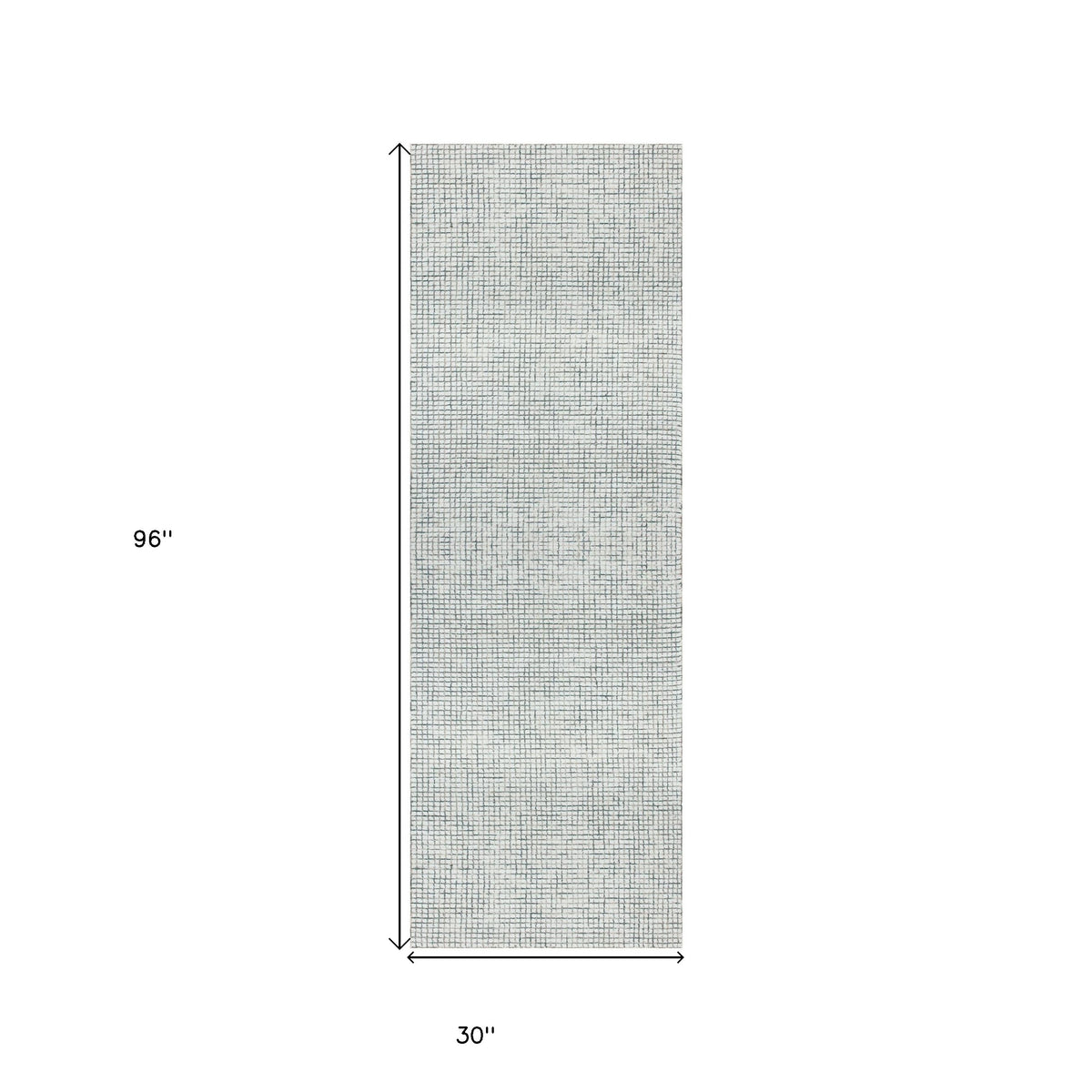 8' Runner Gray and Ivory Wool Checkered Hand Hooked Runner Rug