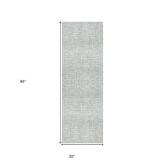 8' Runner Gray and Ivory Wool Checkered Hand Hooked Runner Rug