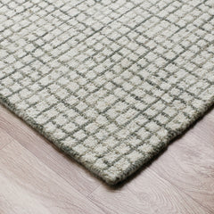 8' Runner Gray and Ivory Wool Checkered Hand Hooked Runner Rug