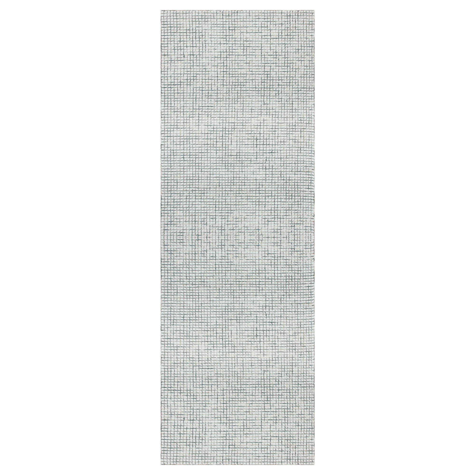 8' Runner Gray and Ivory Wool Checkered Hand Hooked Runner Rug