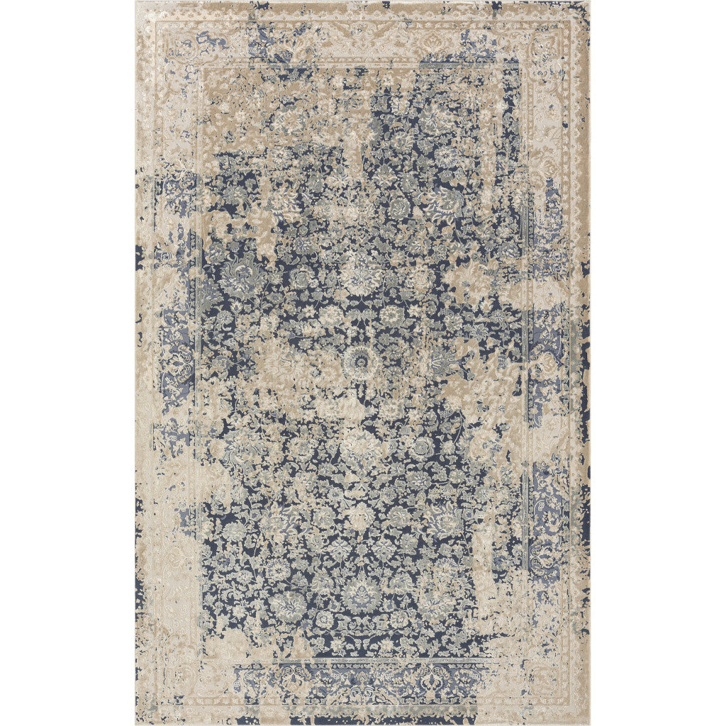 10' x 14' Blue and Ivory Square Floral Area Rug