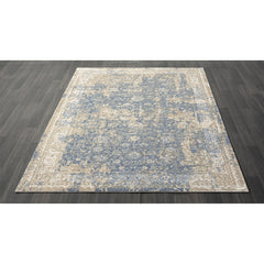 10' x 14' Blue and Ivory Square Floral Area Rug