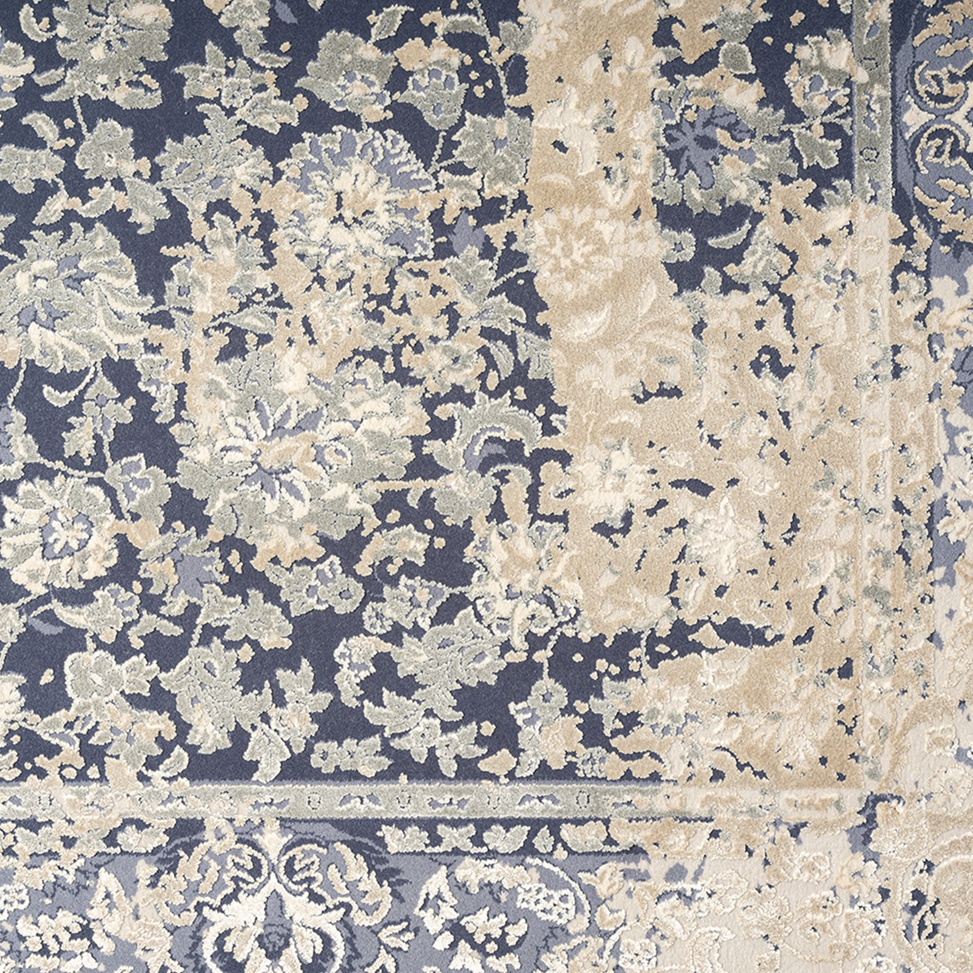 10' x 14' Blue and Ivory Square Floral Area Rug