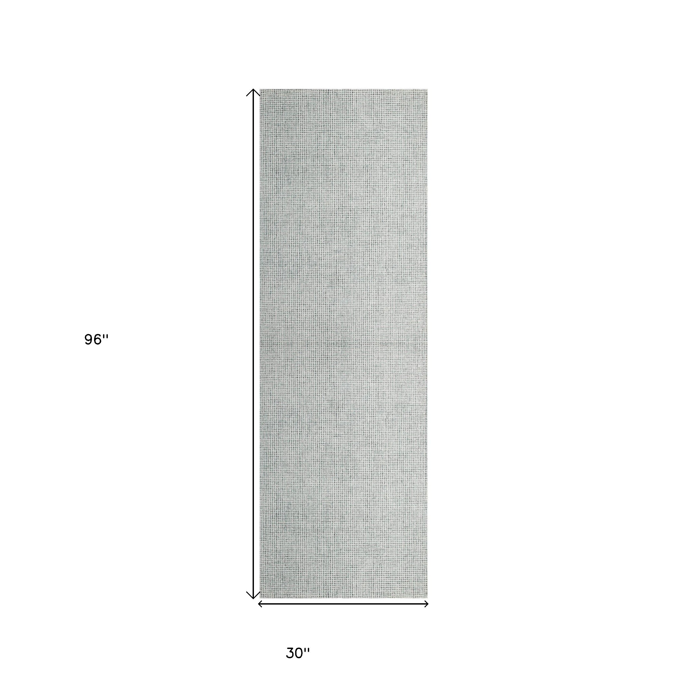 8' Runner Green and Ivory Wool Checkered Hand Tufted Runner Rug