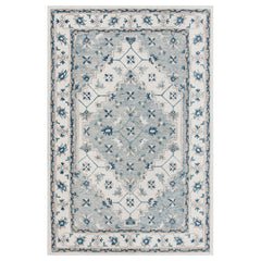 9' x 12' Blue and Ivory Wool Floral Hand Tufted Area Rug