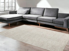 8' x 10' Beige and Ivory Wool Checkered Hand Tufted Area Rug