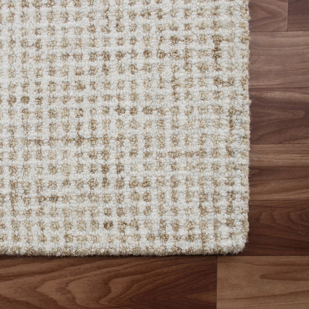 8' x 10' Beige and Ivory Wool Checkered Hand Tufted Area Rug