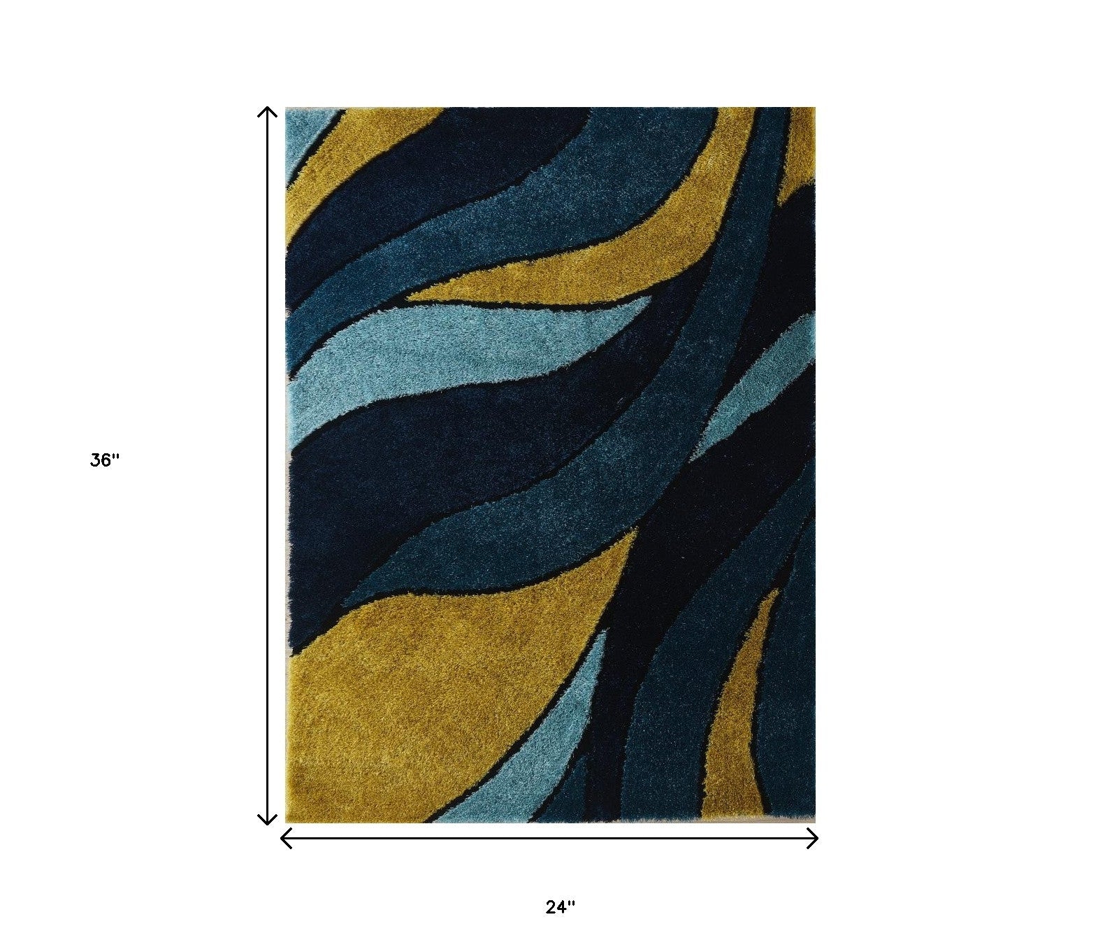 2' x 3' Blue and Yellow Shag Hand Tufted Area Rug