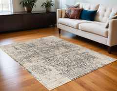 5' x 8' Gray and Ivory Floral Area Rug