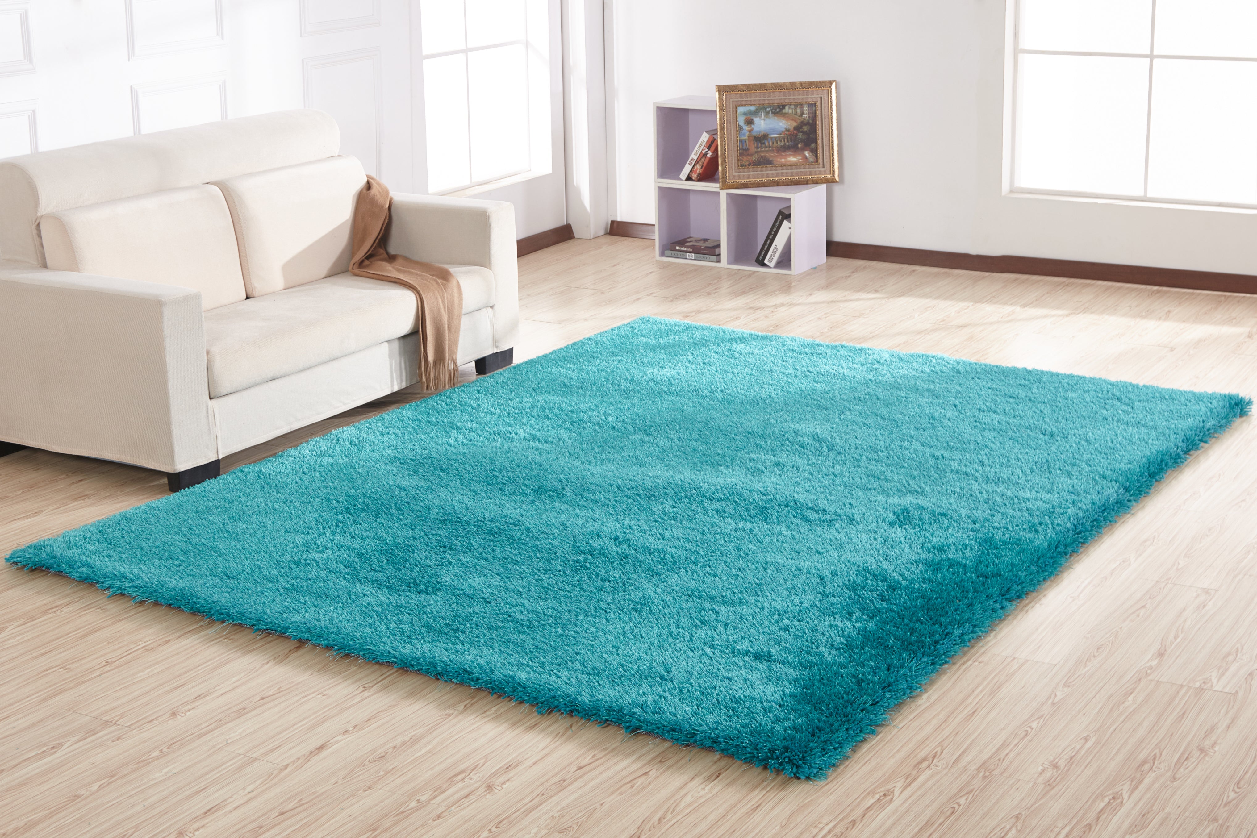 8' x 11' Turquoise Shag Hand Tufted Area Rug