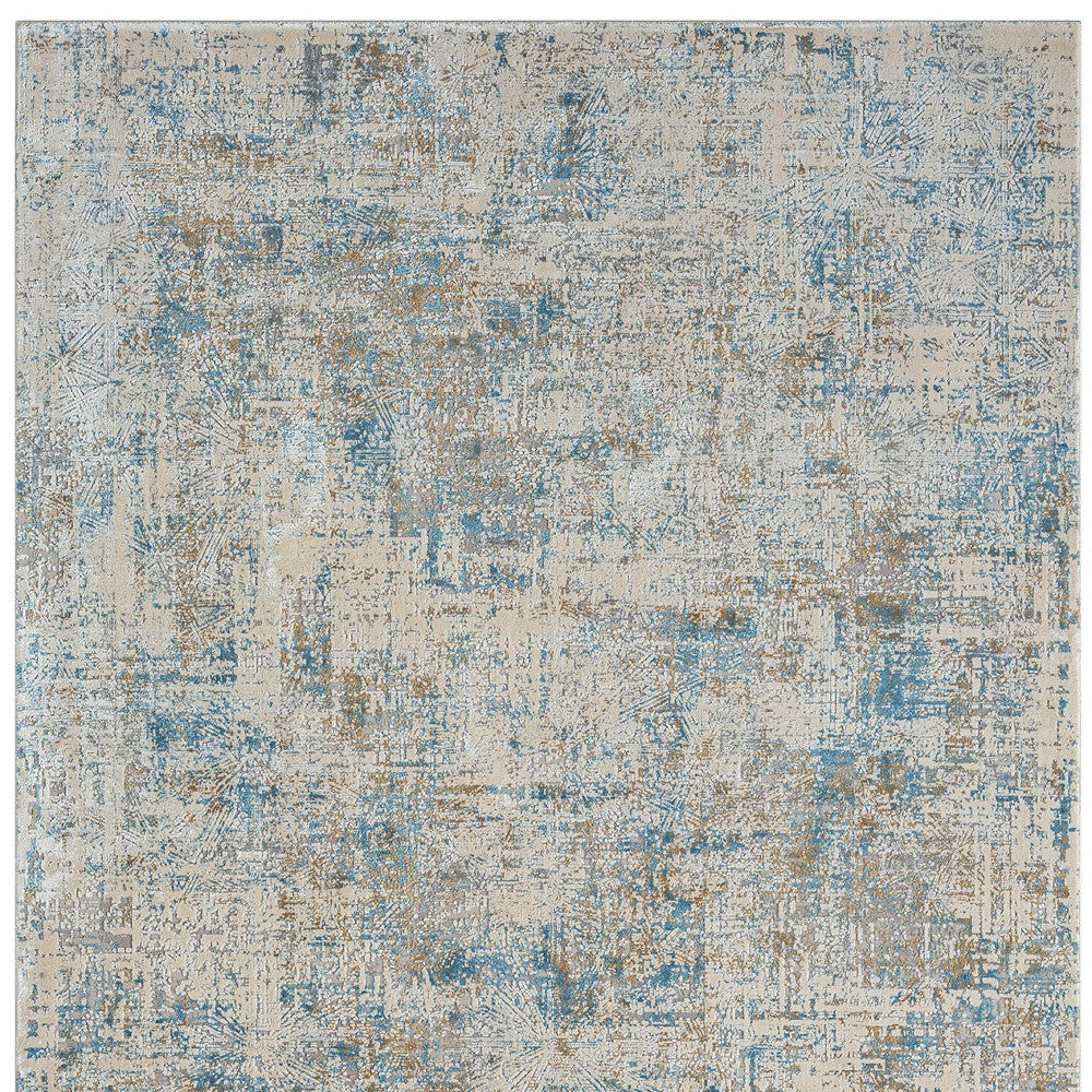 8' x 10' Blue and Ivory Abstract Area Rug