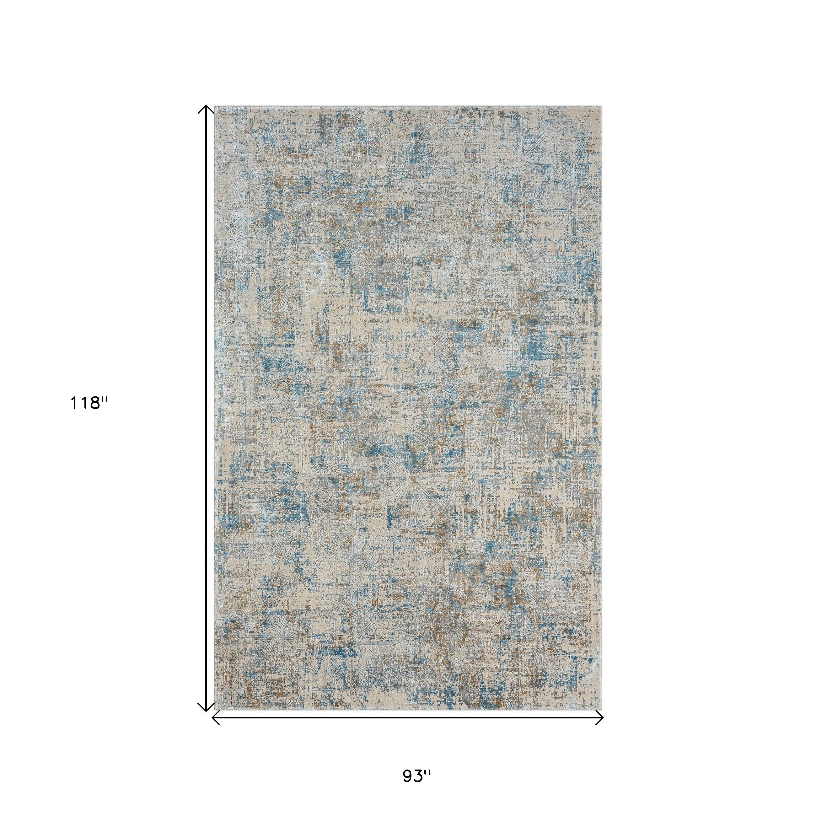 8' x 10' Blue and Ivory Abstract Area Rug