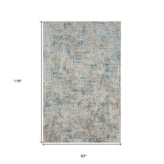 8' x 10' Blue and Ivory Abstract Area Rug