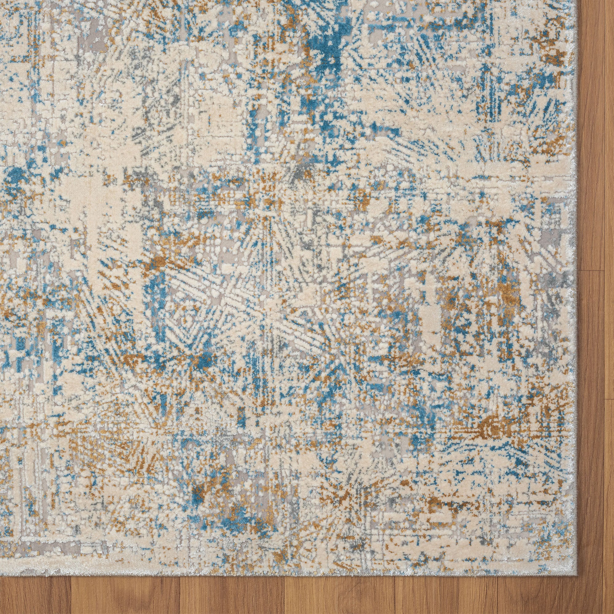 8' x 10' Blue and Ivory Abstract Area Rug