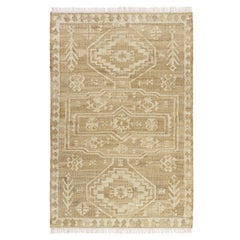 10' x 14' Natural and Ivory Medallion Hand Woven Area Rug