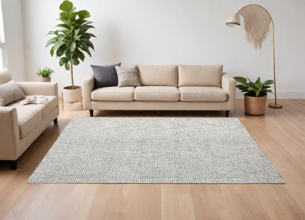 9' x 12' Gray and Ivory Wool Checkered Hand Tufted Area Rug