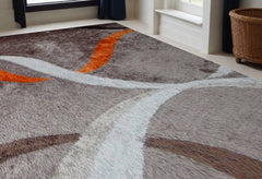 5' x 7' Brown and Orange Shag Hand Tufted Area Rug