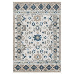9' x 12' Blue and Ivory Wool Floral Hand Tufted Area Rug