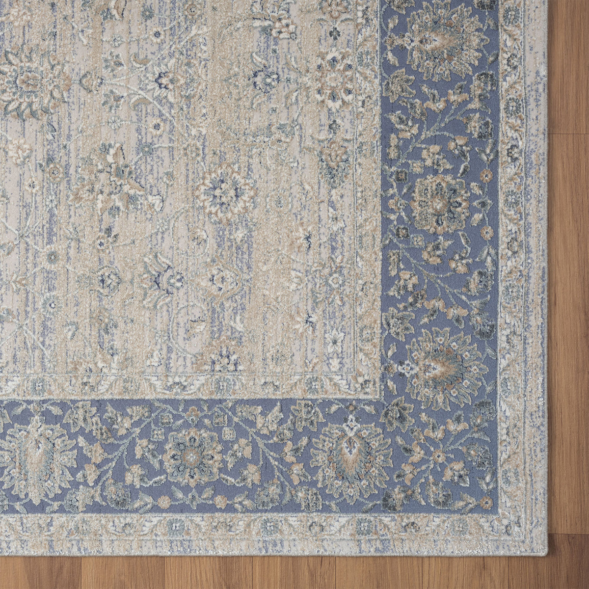 9' x 12' Blue and Beige Floral Area Rug