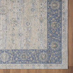 9' x 12' Blue and Beige Floral Area Rug