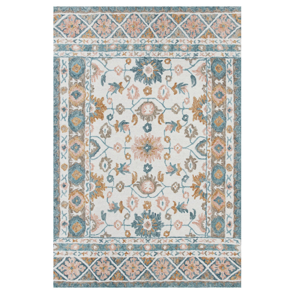 8' x 10' Blue and Ivory Wool Floral Hand Tufted Area Rug