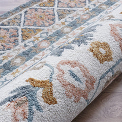 8' x 10' Blue and Ivory Wool Floral Hand Tufted Area Rug
