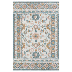 8' x 10' Blue and Ivory Wool Floral Hand Tufted Area Rug