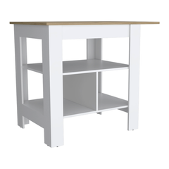 White And Natural 41" Kitchen Island Set With Storage