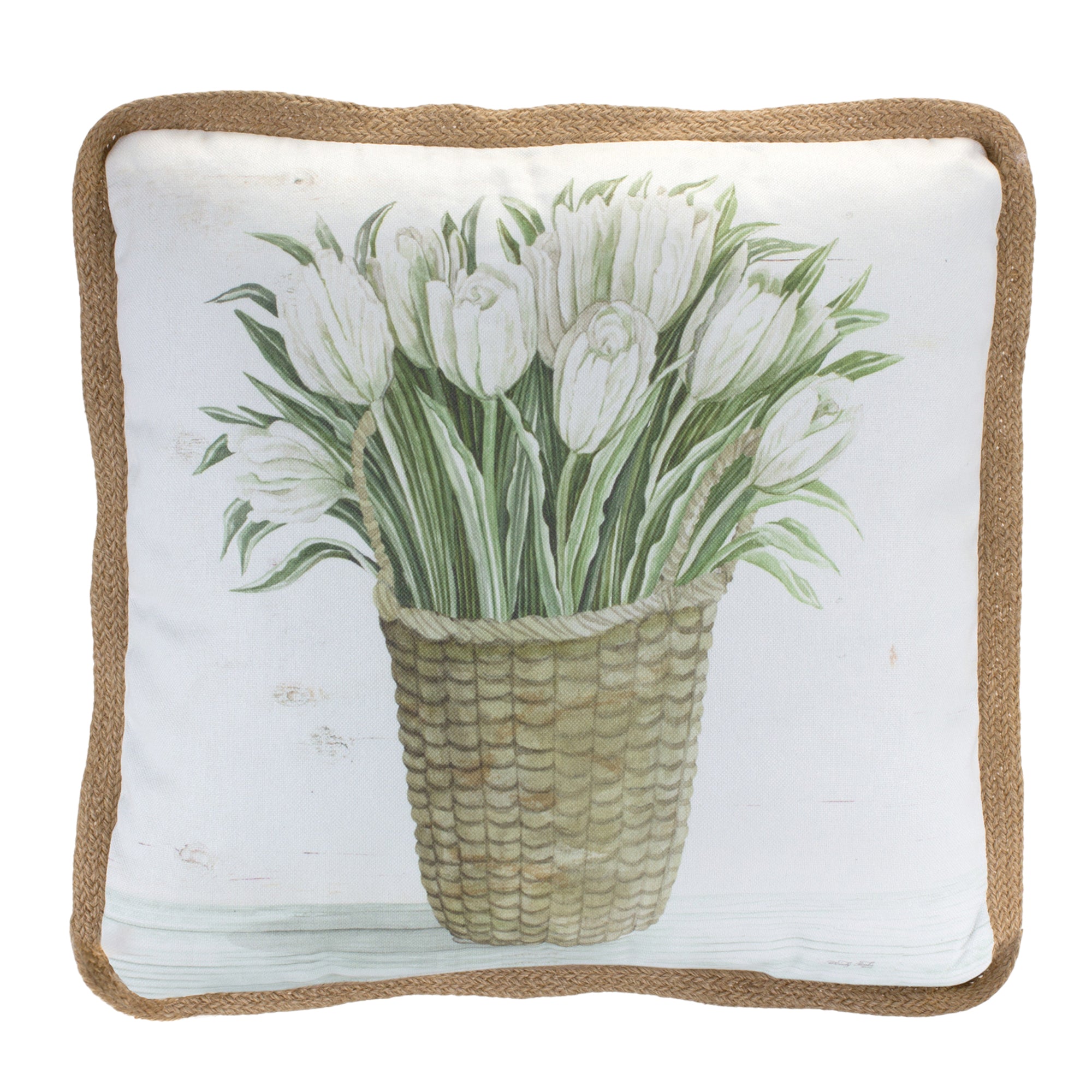 Set of Two Beige and Green Floral Polyester Blend Throw Pillows