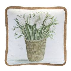 Set of Two Beige and Green Floral Polyester Blend Throw Pillows