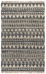 8' Black and Ivory Geometric Hand Woven Runner Rug With Fringe