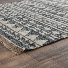 8' Black and Ivory Geometric Hand Woven Runner Rug With Fringe