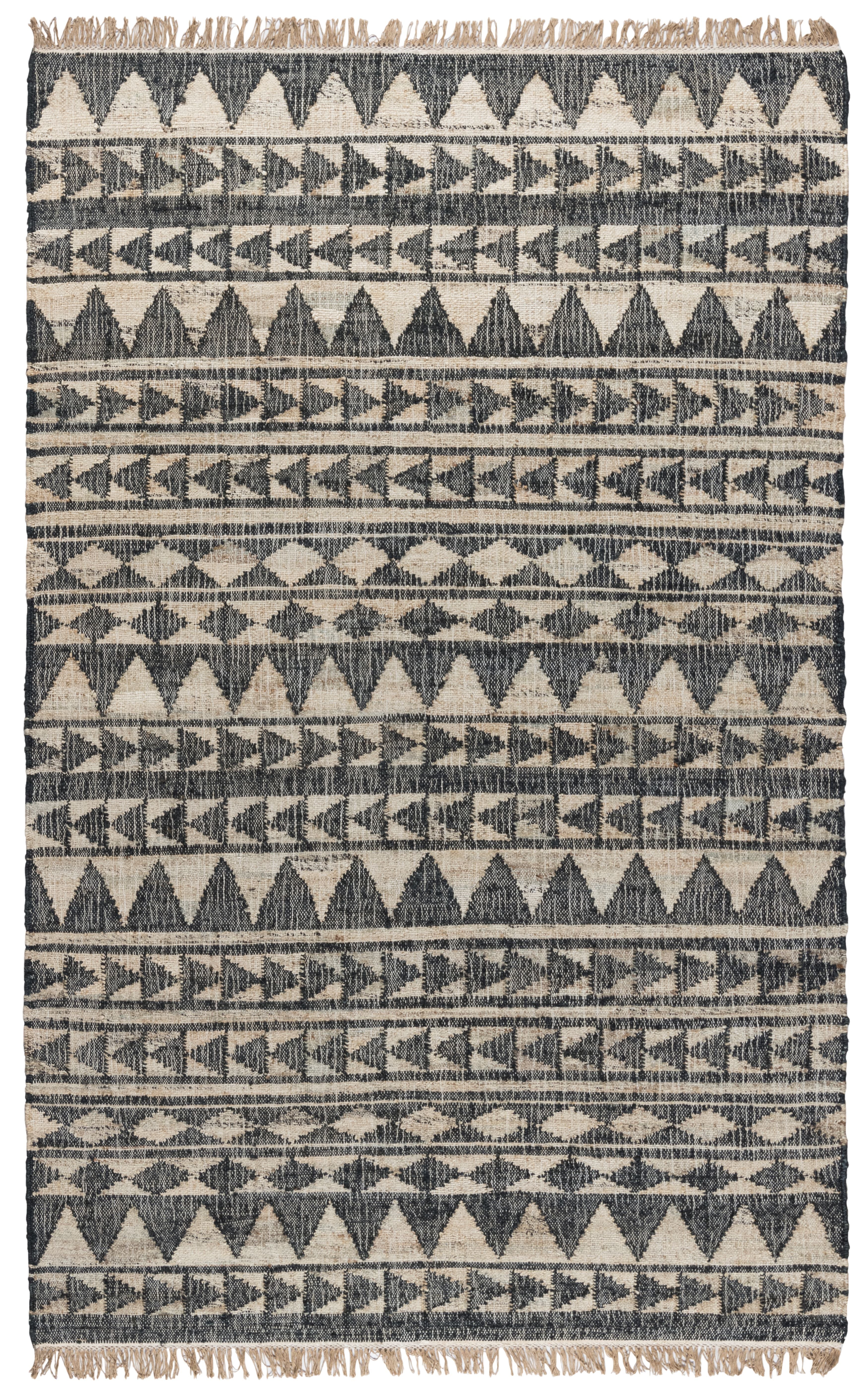 8' Black and Ivory Geometric Hand Woven Runner Rug With Fringe