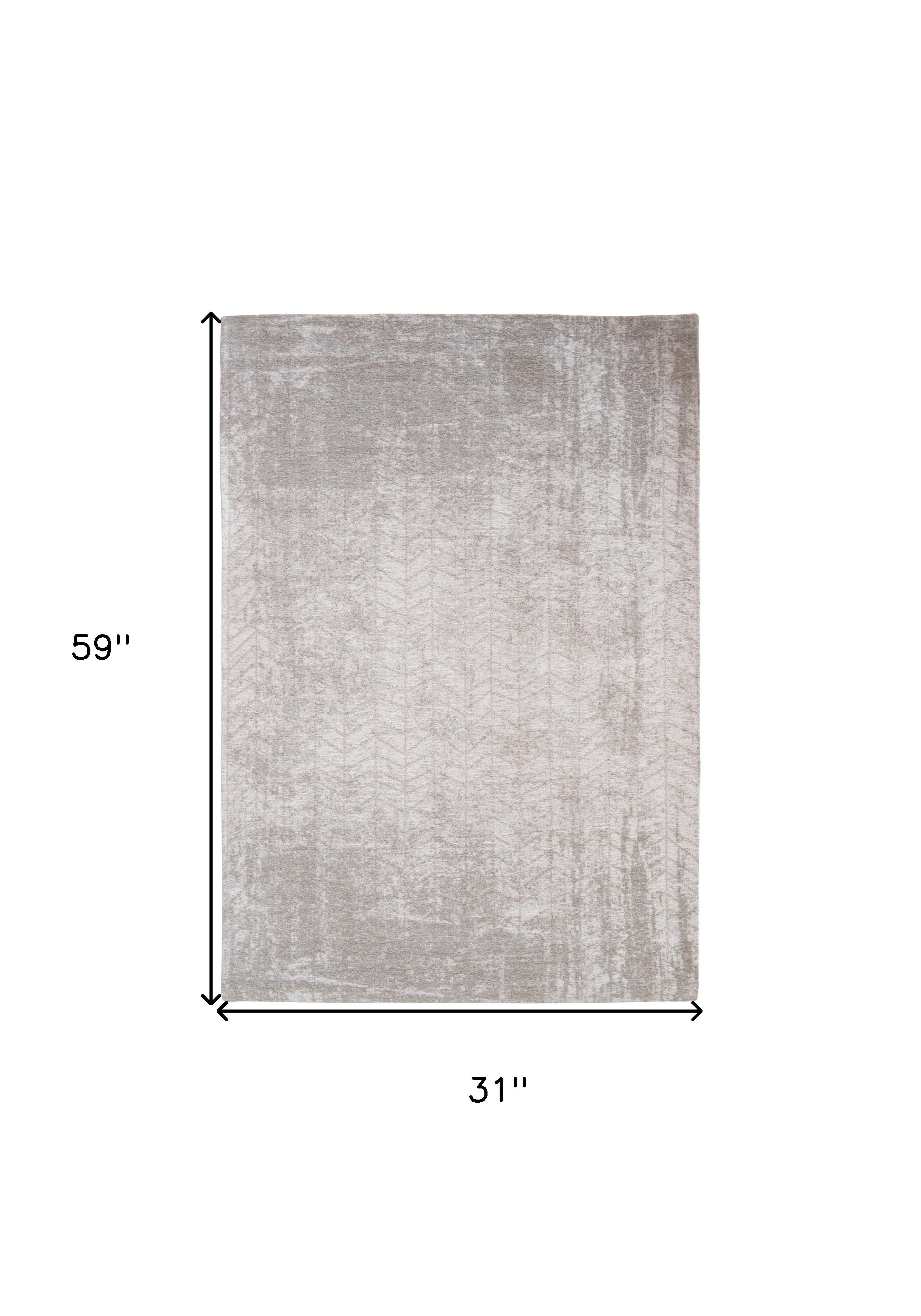 3' X 5' Gray and White Chevron Non Skid Area Rug