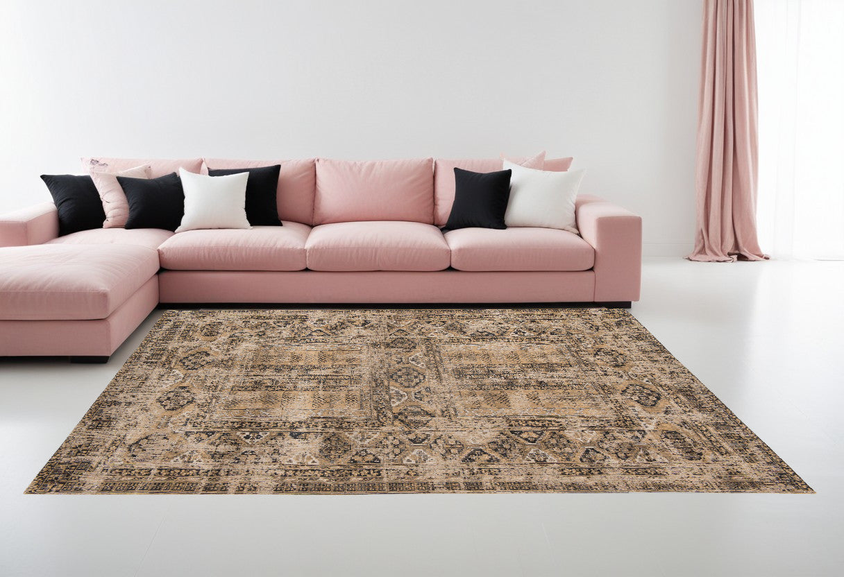 8' x 11' Brown Oriental Non Skid Area Rug