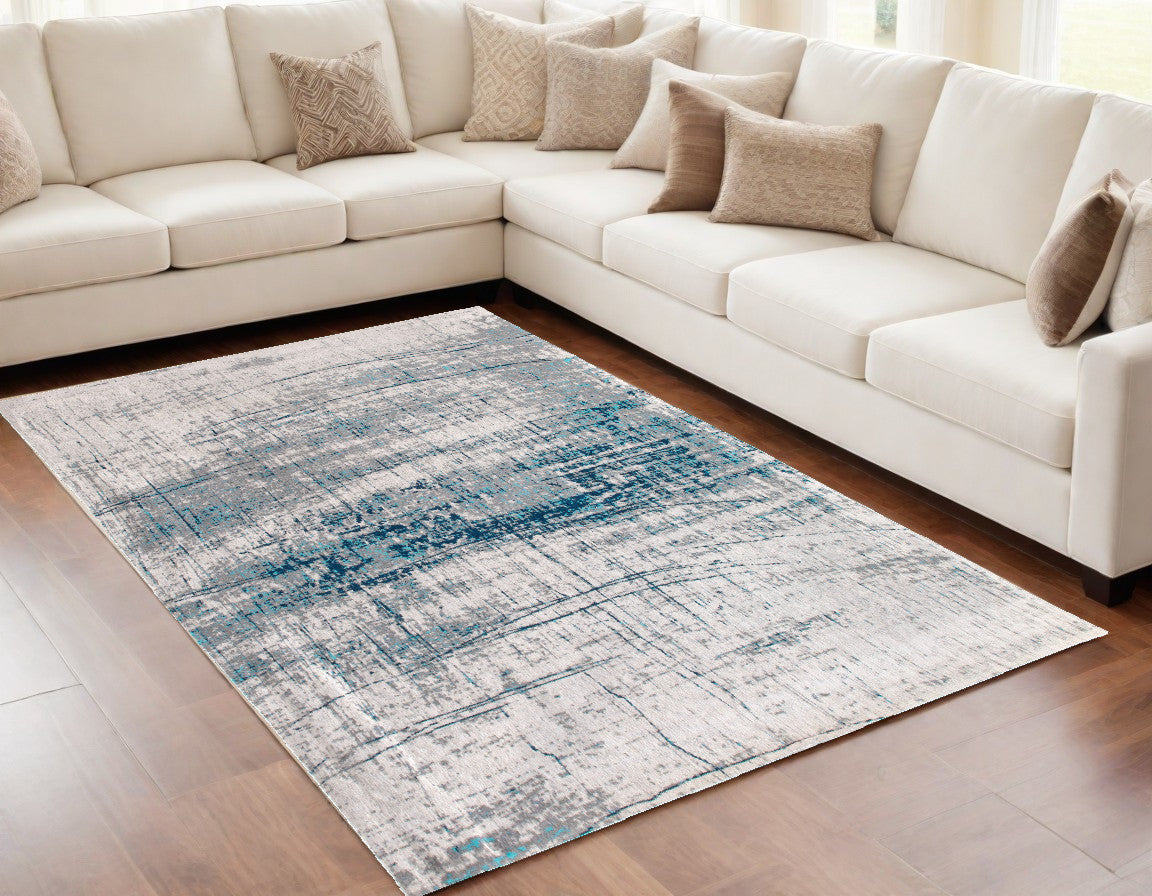 5' x 7' Blue and Gray Abstract Non Skid Area Rug
