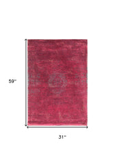 3' X 5' Gray and Pink Medallion Non Skid Area Rug
