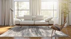 7' x 9' Gray and White Abstract Non Skid Area Rug