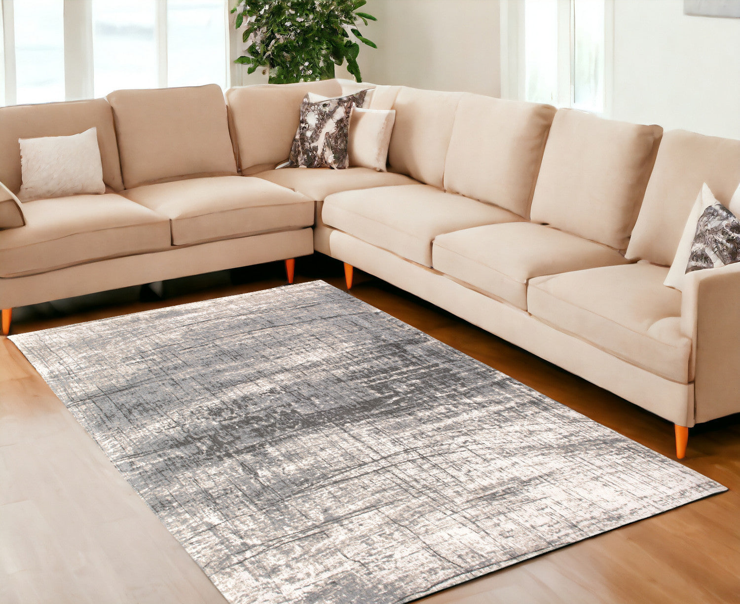 7' x 9' Gray and White Abstract Non Skid Area Rug