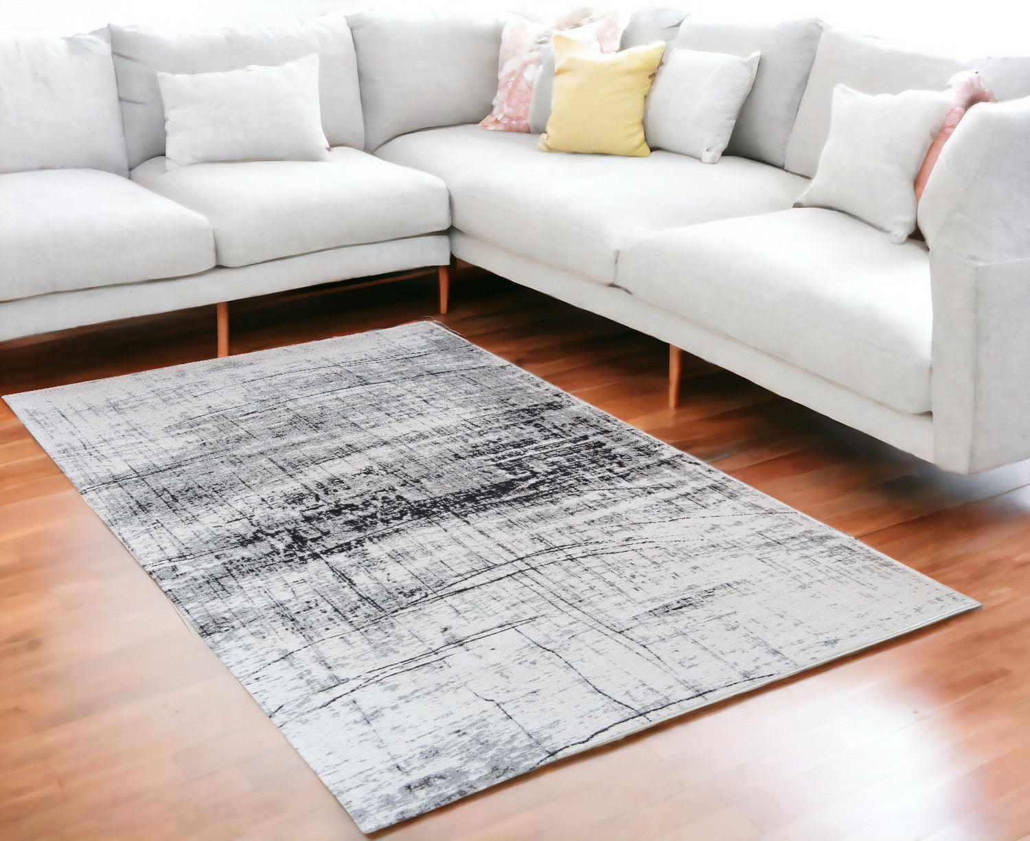 5' x 7' Black and White Abstract Non Skid Area Rug