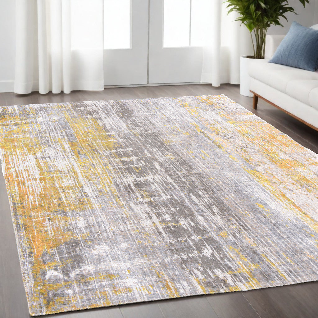 5' x 7' Gray and Yellow Abstract Non Skid Area Rug