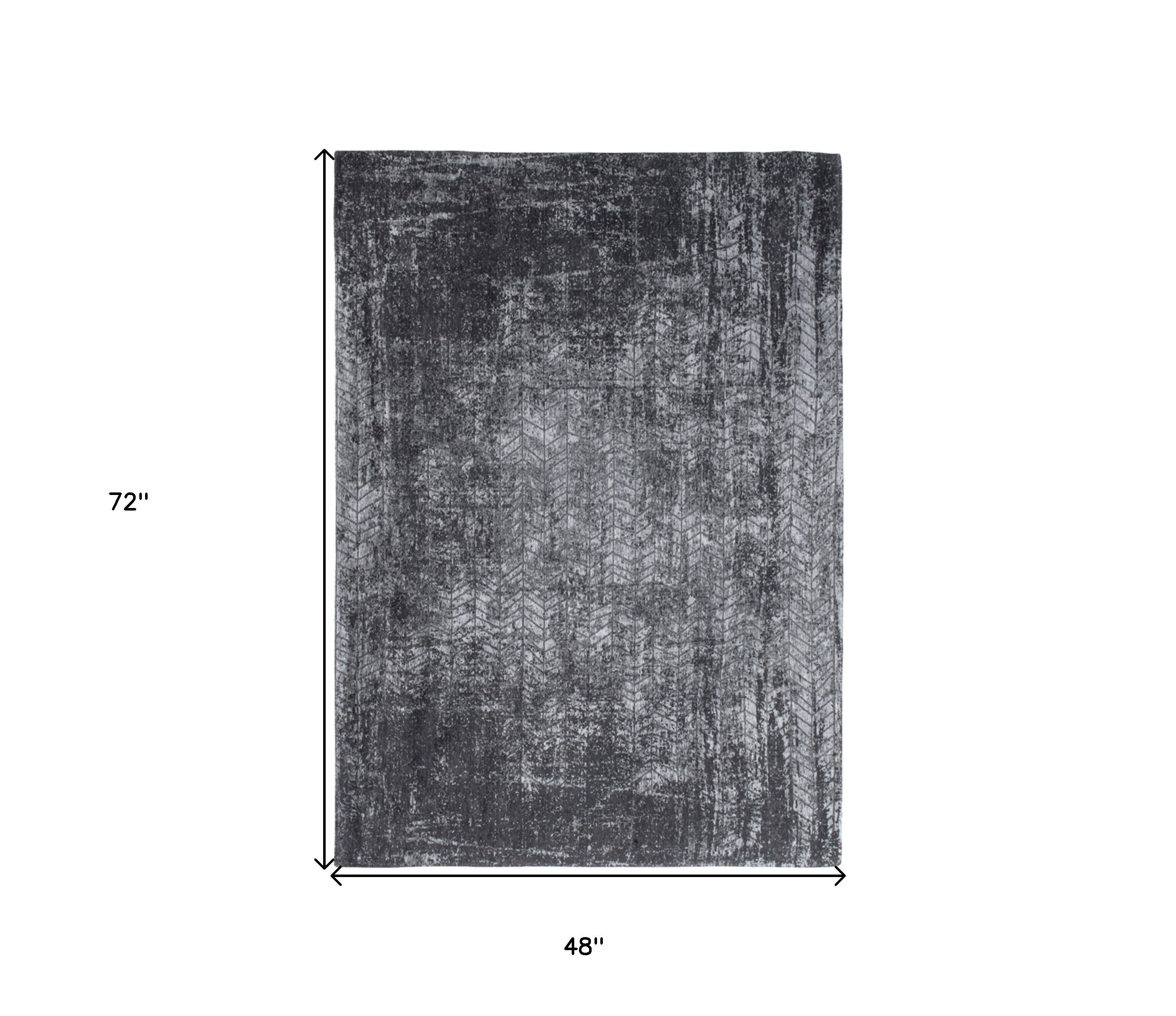 5' x 7' Black and Gray Chevron Non Skid Area Rug