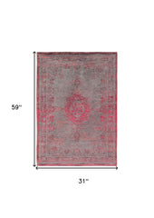 3' X 5' Gray and Pink Medallion Non Skid Area Rug