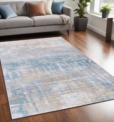 5' x 7' Blue and Yellow Abstract Non Skid Area Rug