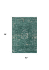 3' X 5' Gray and Green Medallion Non Skid Area Rug
