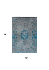 6' X 8' Gray and Green Medallion Non Skid Area Rug