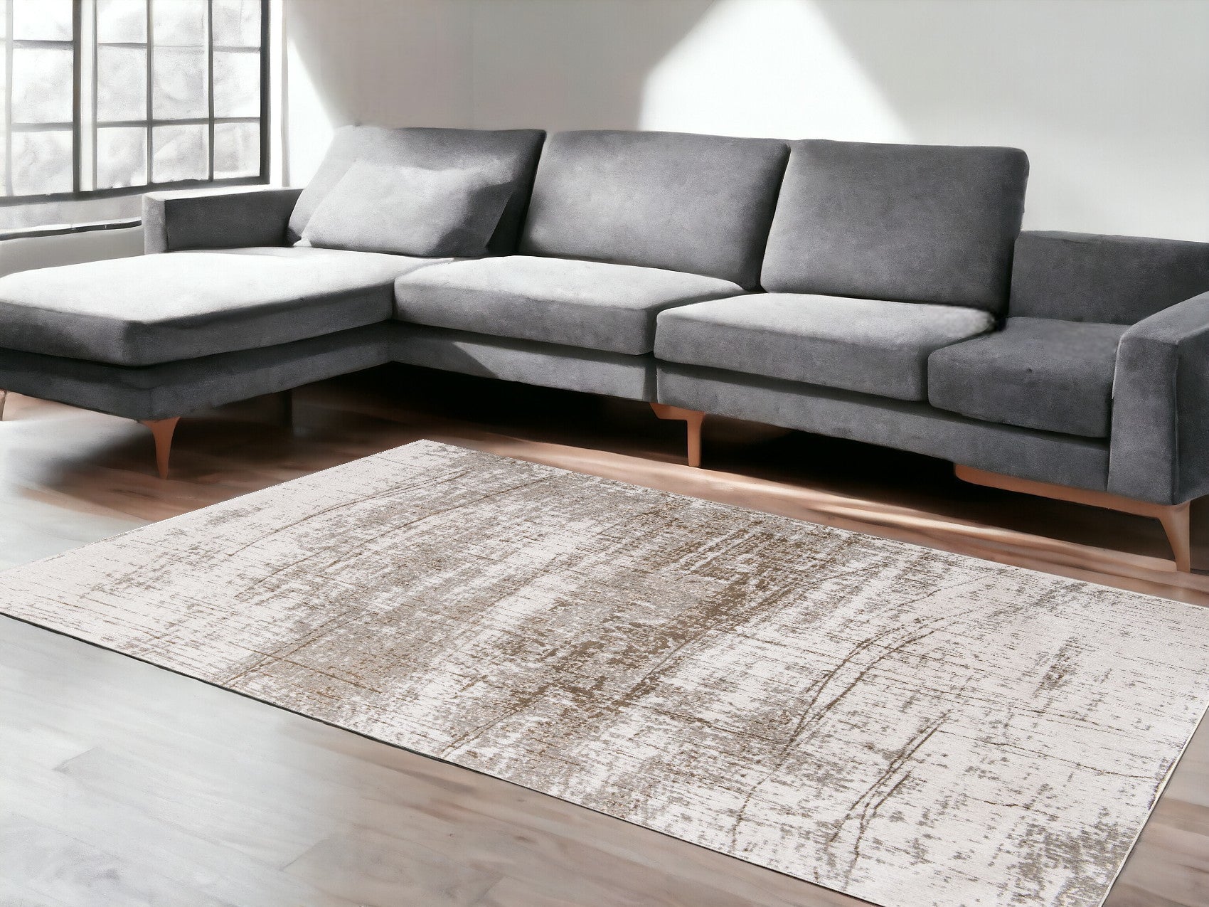 6' X 8' Gray and Beige Abstract Non Skid Area Rug