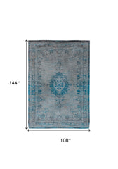 9' X 13' Gray and Green Medallion Non Skid Area Rug