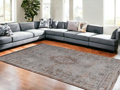 9' X 13' Gray and Beige Medallion Non Skid Area Rug